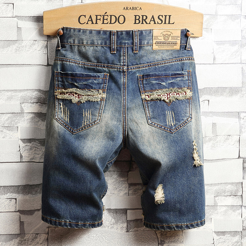 Trend big hole jeans short pants men''s summer Capris jeans pants pants beggars pants men''s Korean slim