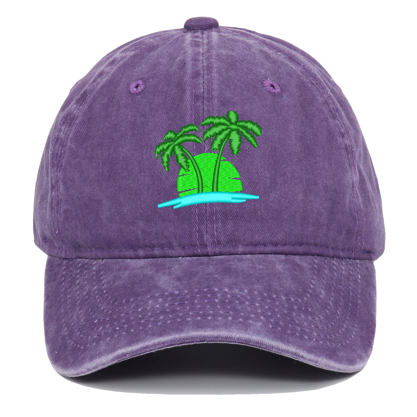 Coconut Embroidery Pattern Washed Old Soft Top Baseball Cap