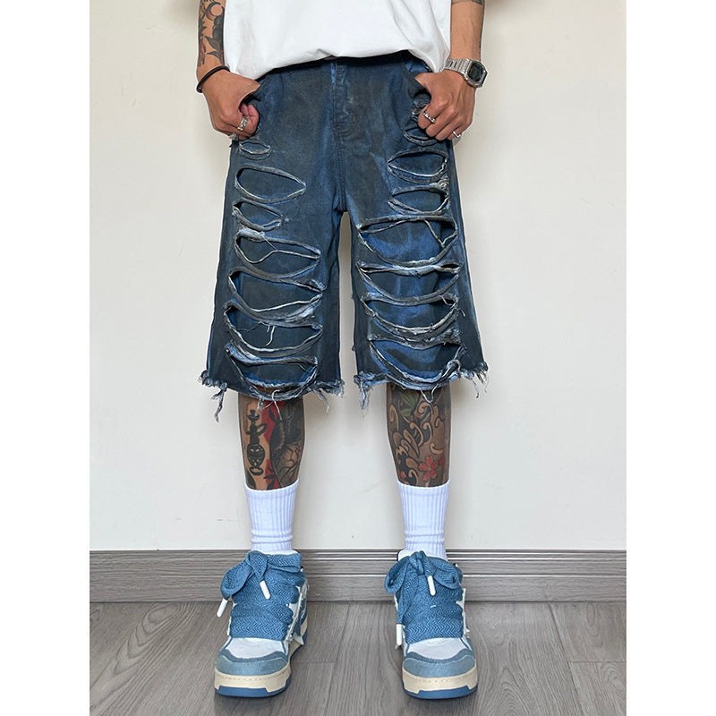 Shorts Niche Design Distressed Fake Two-piece Raw Edges